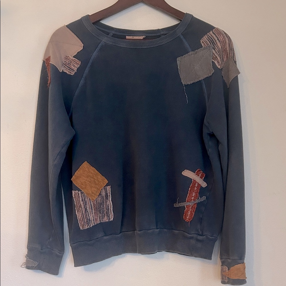 Upcycled patched cotton terry sweatshirt